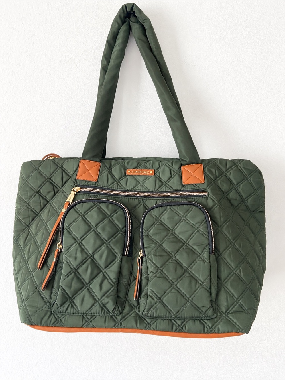 Joan & David Olive Green Quilted Large Tote Travel Bag